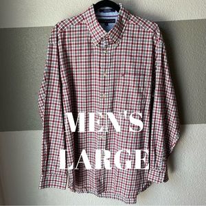 TOMMY HILFIGER Men’s Large Tartan Plaid Print Long Sleeve Button Down Shirt